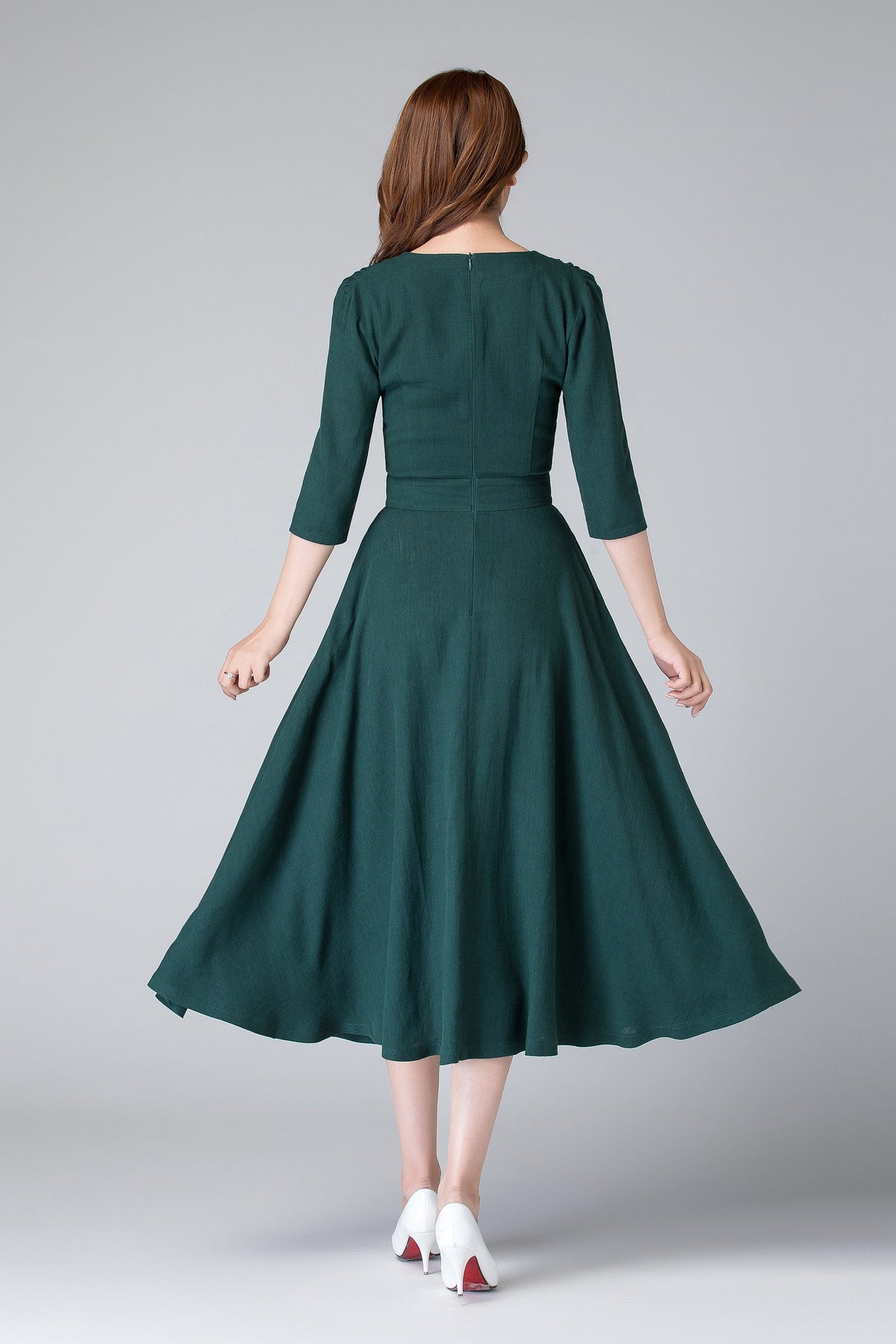 Nell Green Linen Button-Down Midi Dress — view 5