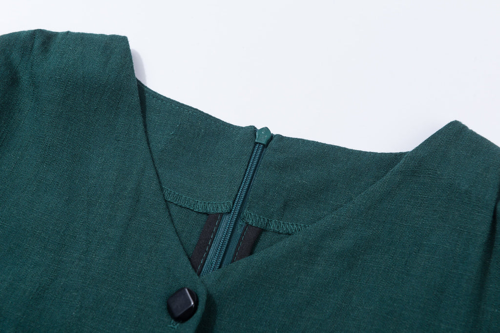 Nell Green Linen Button-Down Midi Dress — view 6