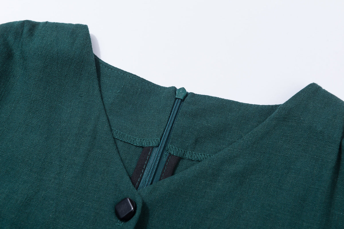 Nell Green Linen Button-Down Midi Dress — view 6