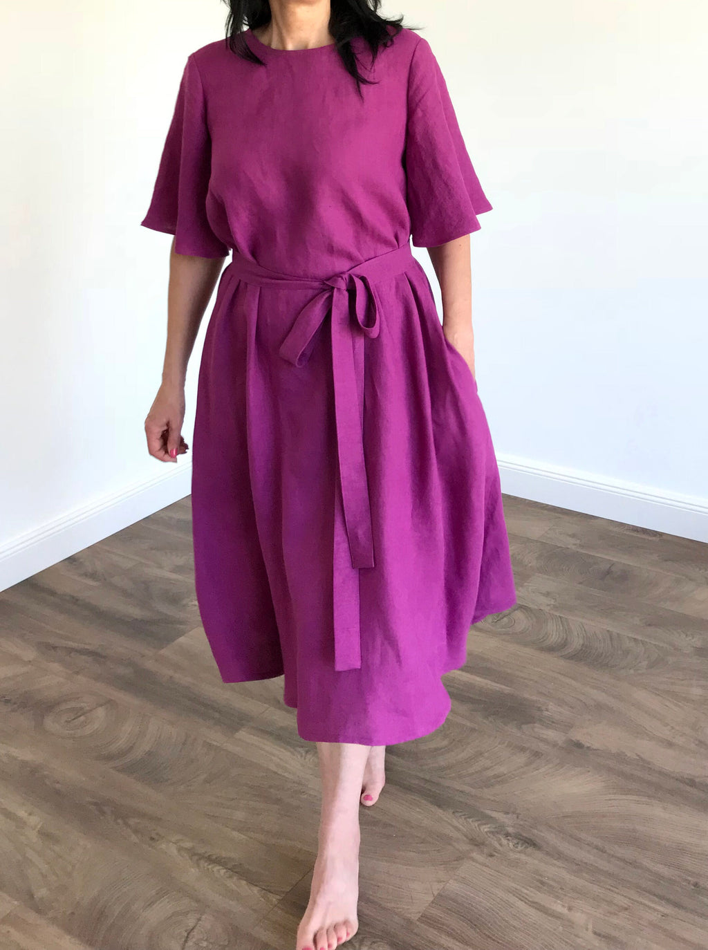 Frida Burgundy Linen Dress — view 3