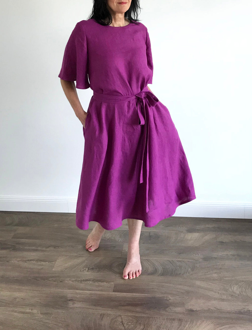 Frida Burgundy Linen Dress — view 2