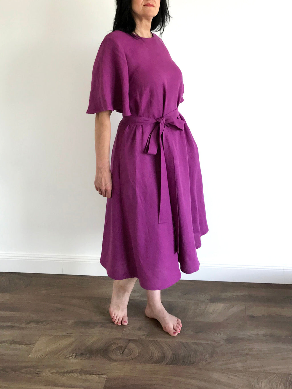 Frida Burgundy Linen Dress — view 4