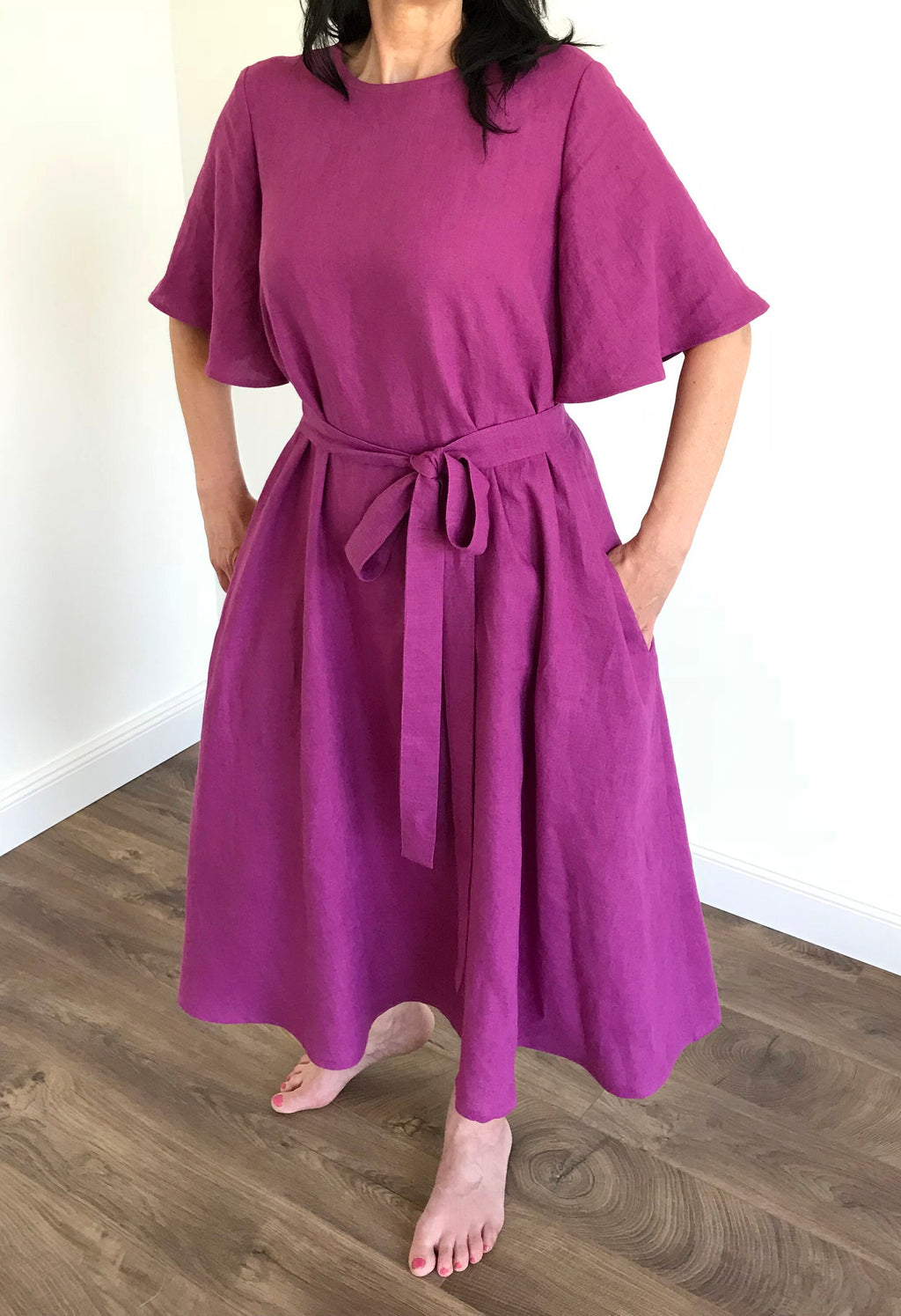 Frida Burgundy Linen Dress — view 5