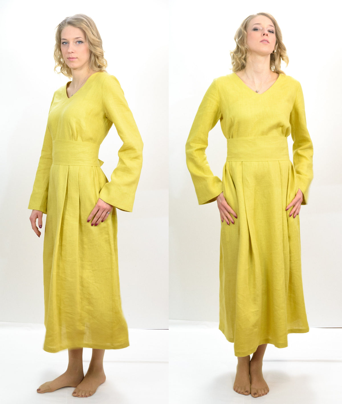 Alma Yellow Linen Maxi Dress — view 3