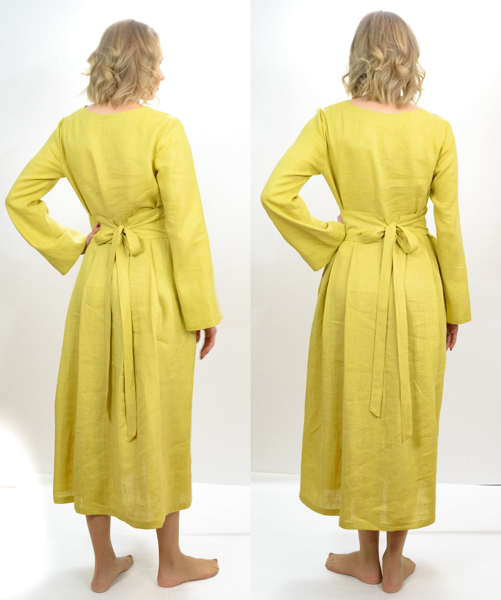 Alma Yellow Linen Maxi Dress — view 4