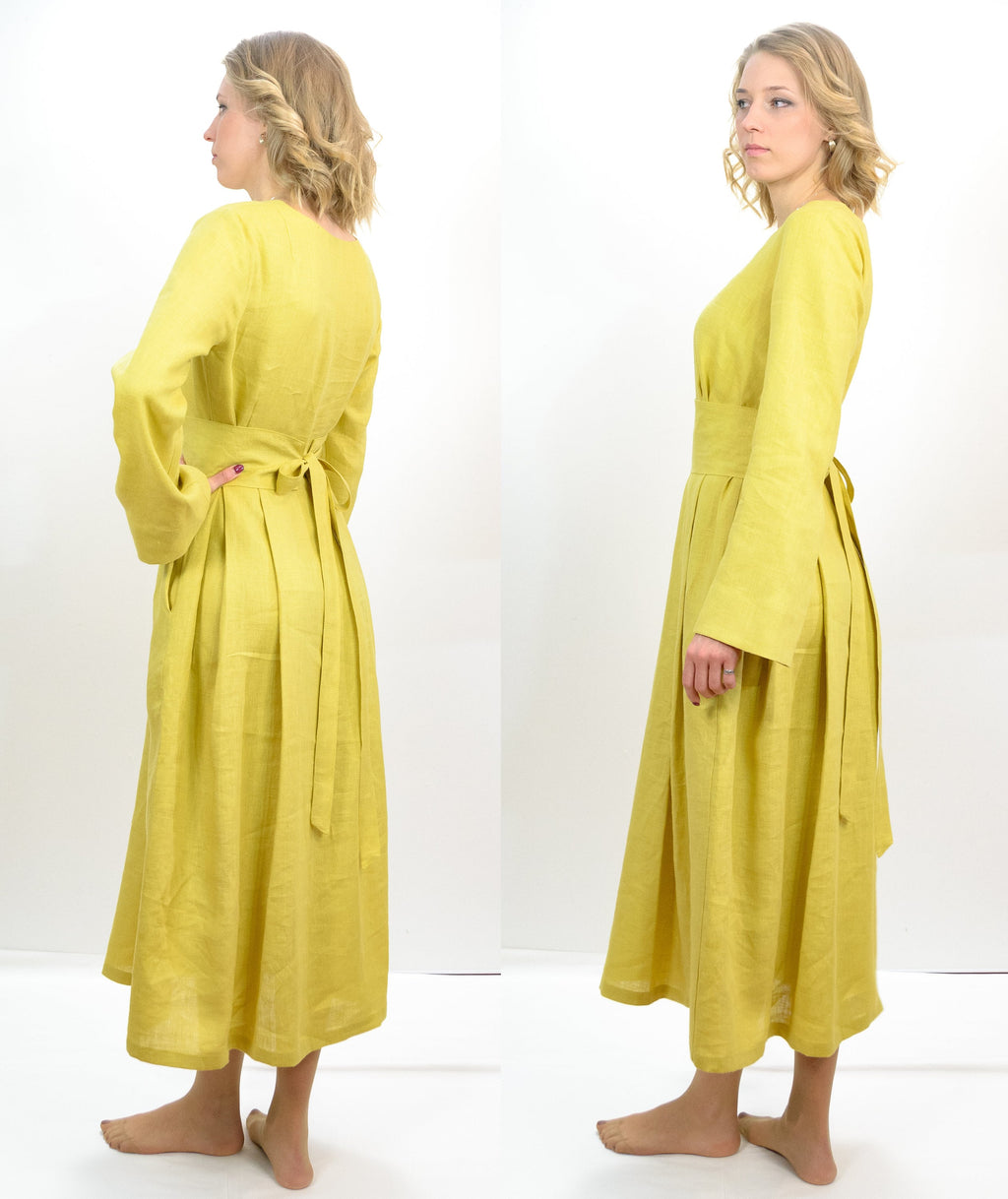 Alma Yellow Linen Maxi Dress — view 6