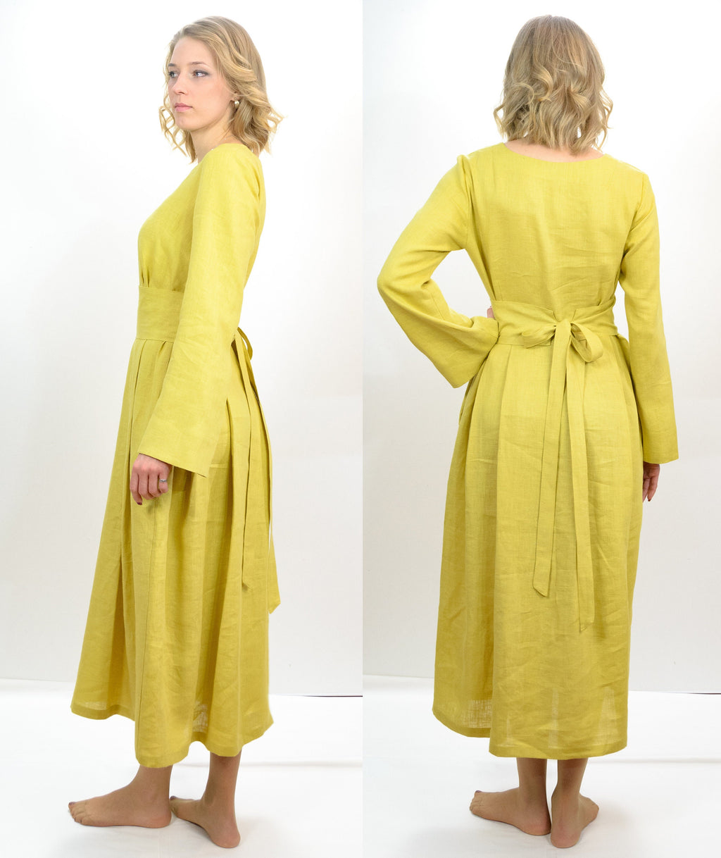 Alma Yellow Linen Maxi Dress — view 5