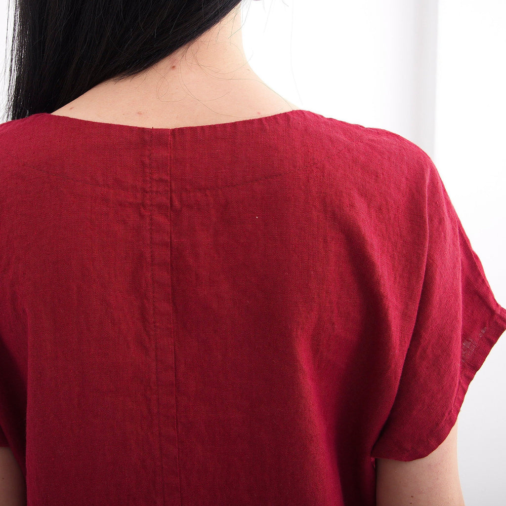 Zoe Burgundy Linen Tunic Dress — view 5