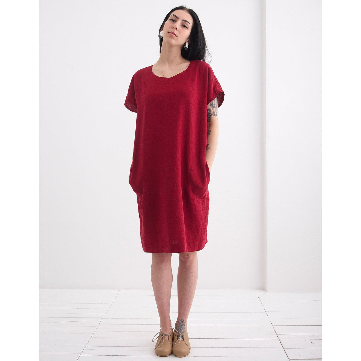 Zoe Burgundy Linen Tunic Dress — view 3