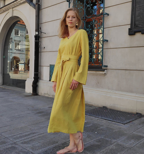 Alma Yellow Linen Maxi Dress — Wakefield's