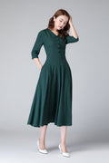 Nell Green Linen Button-Down Midi Dress — Wakefield's