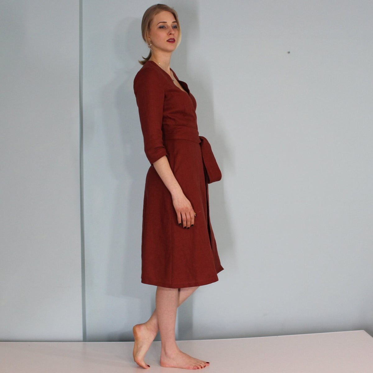 Hazel Burgundy Linen Wrap Dress — Wakefield's