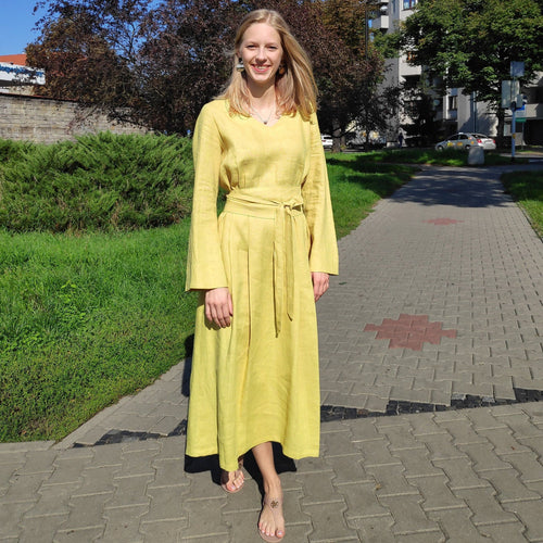 Alma Yellow Linen Maxi Dress — Wakefield's