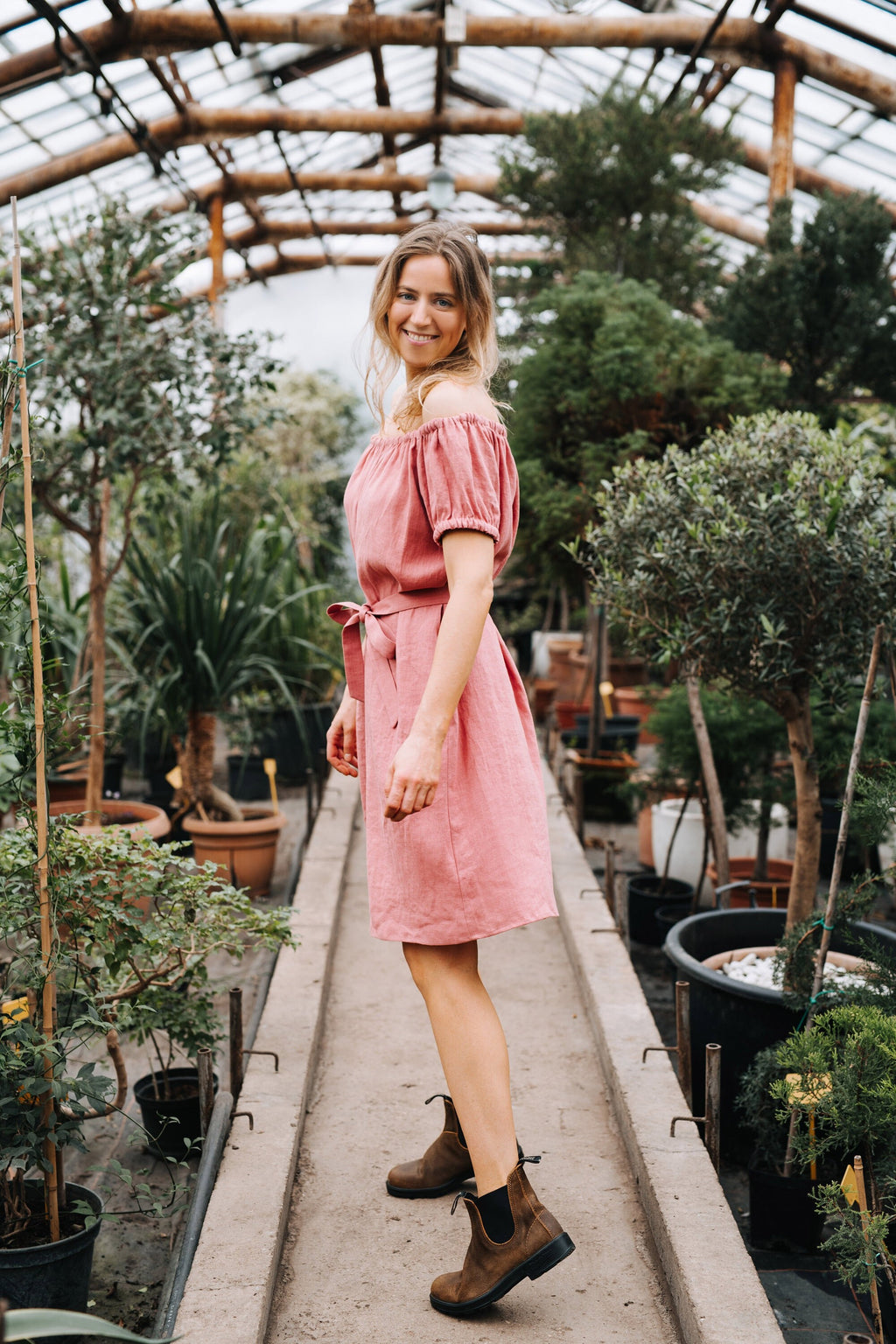 Ottilie Pink Linen Dress — view 2
