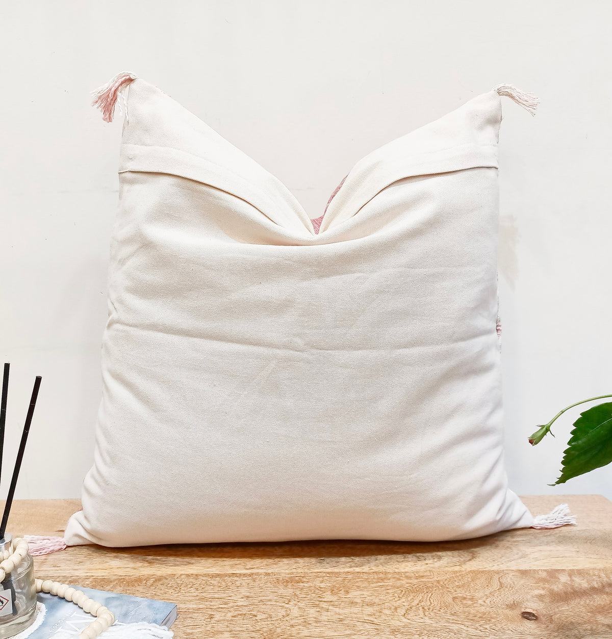 Laurel Pink Linen Embroidered Pillow Cover — view 4