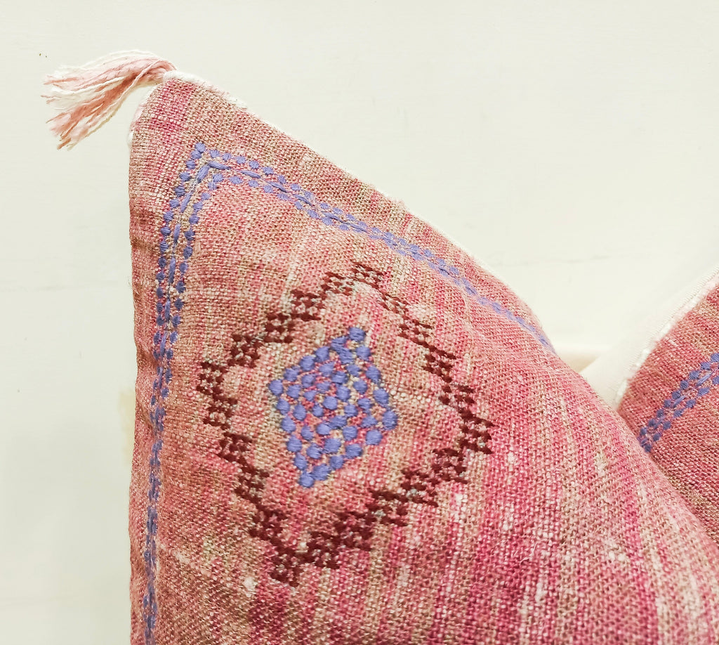 Laurel Pink Linen Embroidered Pillow Cover — view 2