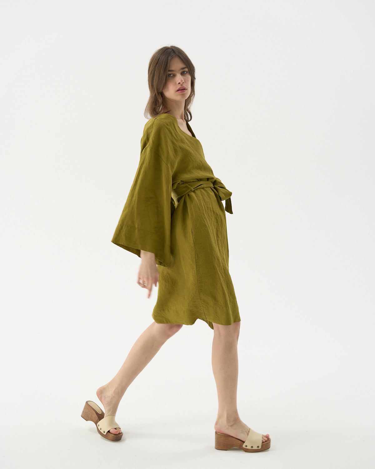 Wilma Brown Linen Wrap Dress — view 2