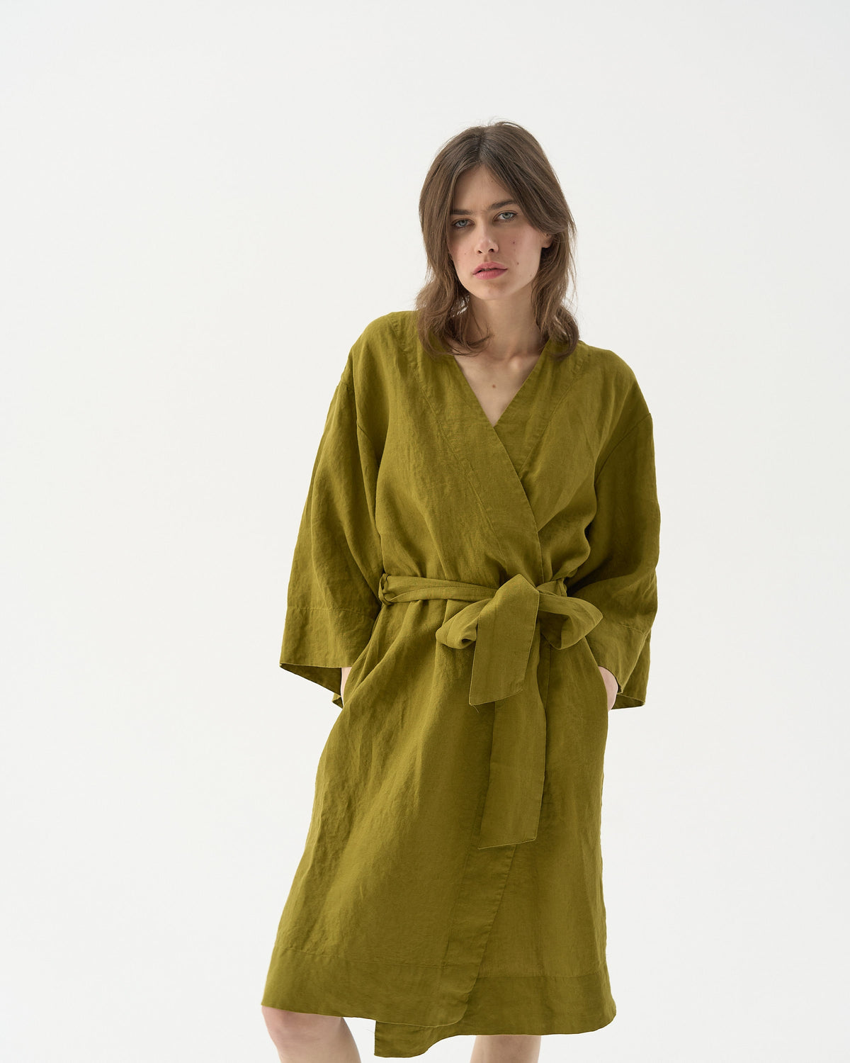 Wilma Brown Linen Wrap Dress — view 5