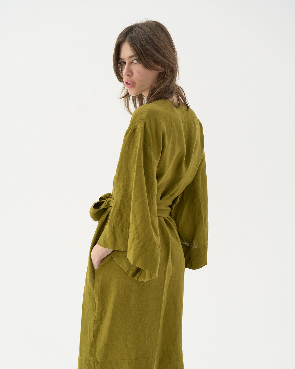 Wilma Brown Linen Wrap Dress — view 4