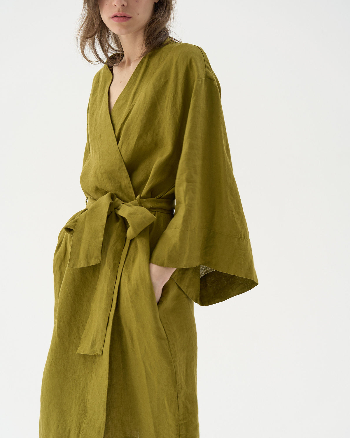 Wilma Brown Linen Wrap Dress — view 3