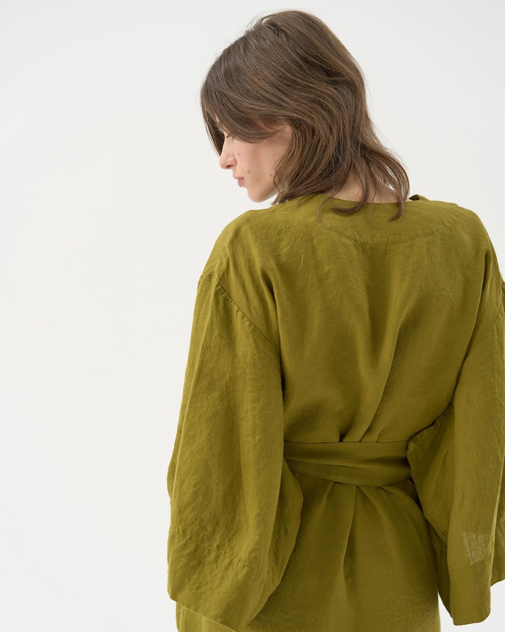 Wilma Brown Linen Wrap Dress — view 6