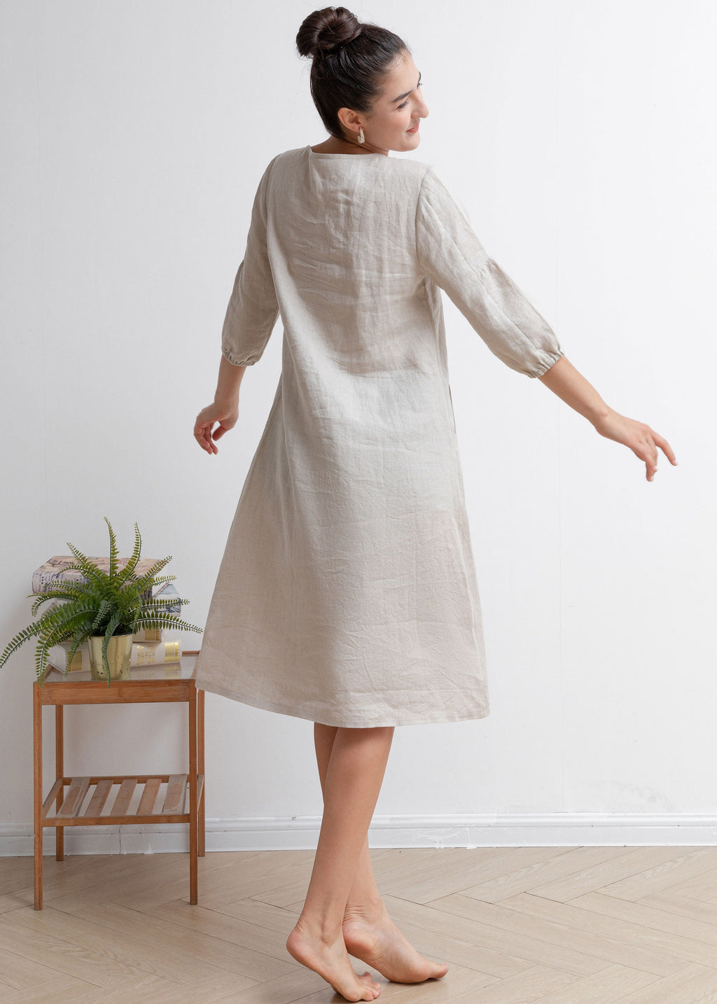 Sunny Beige Linen Midi Dress — view 5