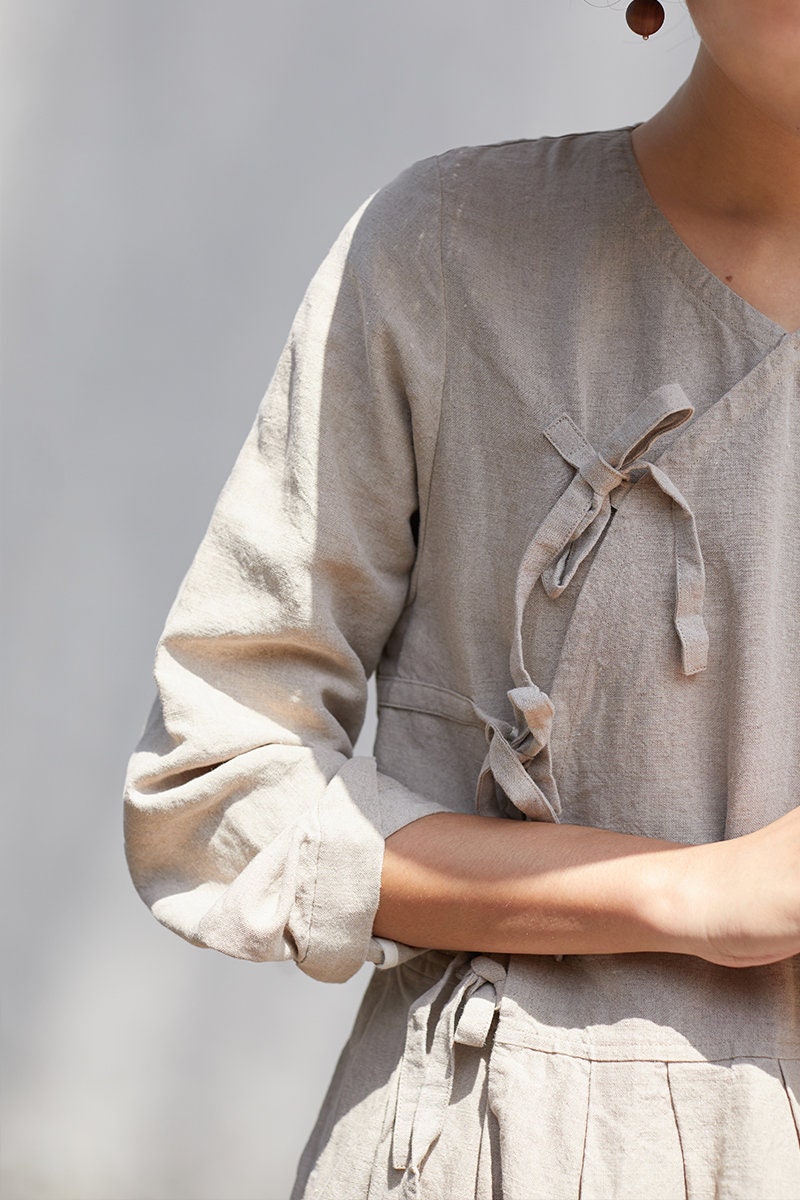Nora Beige Linen Oversized Maxi Dress — view 4