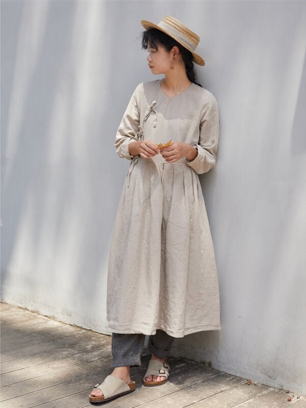 Nora Beige Linen Oversized Maxi Dress — view 2