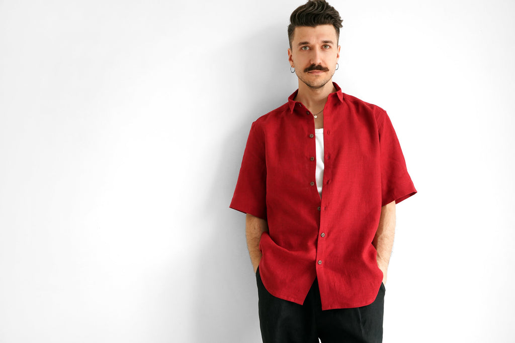 Wyatt Red Linen Shirt — view 2