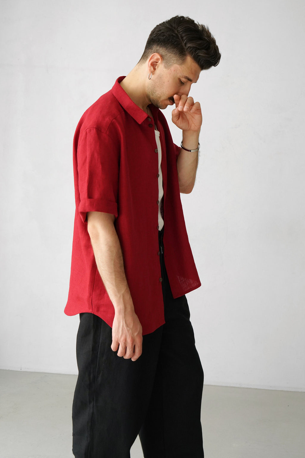 Wyatt Red Linen Shirt — view 5