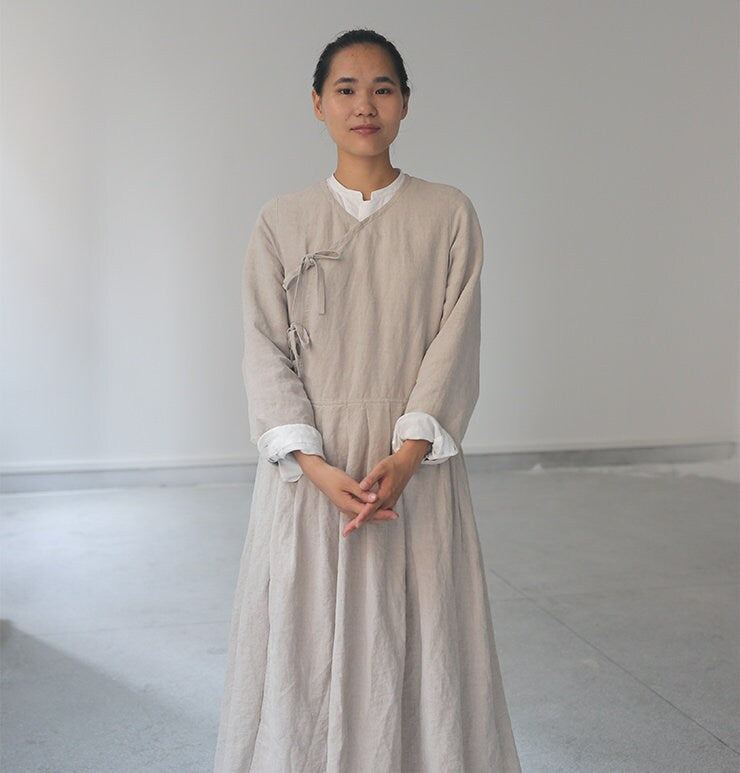 Nora Beige Linen Oversized Maxi Dress — view 5