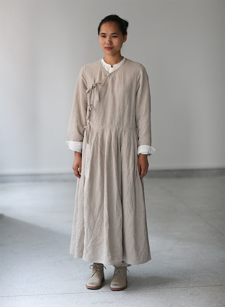 Nora Beige Linen Oversized Maxi Dress — view 6