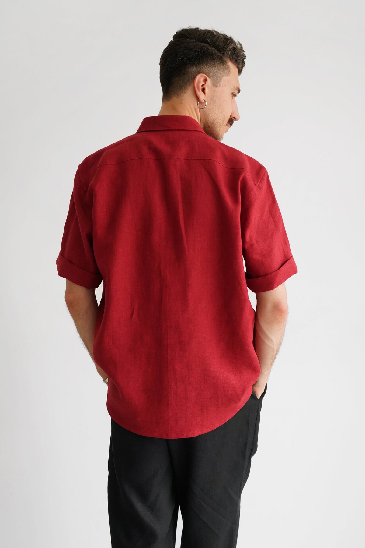 Wyatt Red Linen Shirt — view 3