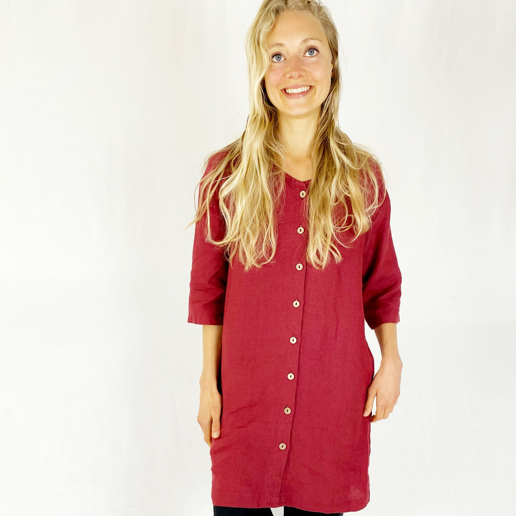 Margot Burgundy Linen Shirt Mini Dress — view 4