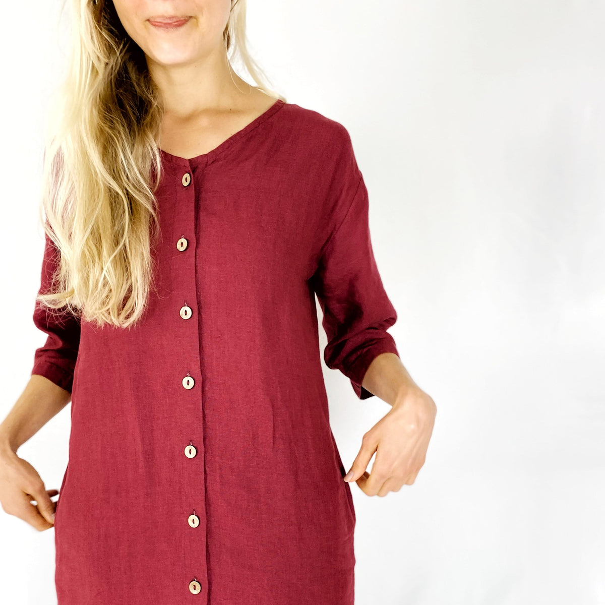 Margot Burgundy Linen Shirt Mini Dress — Wakefield's
