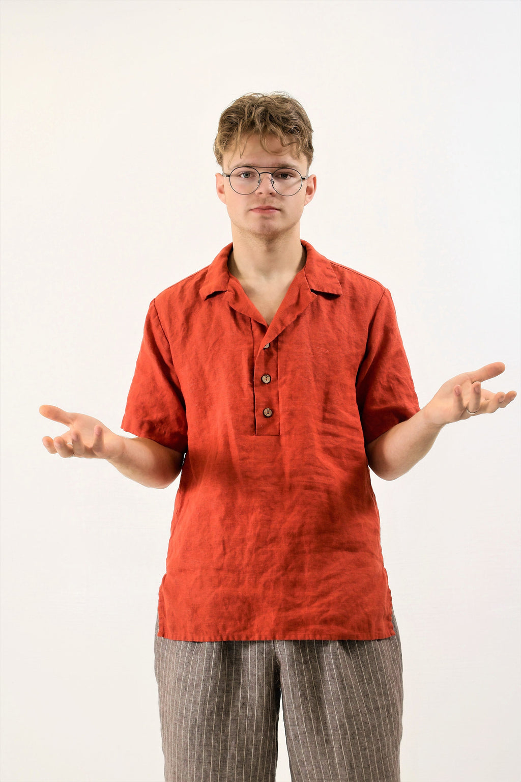 Emmett Orange Linen Shirt — view 6