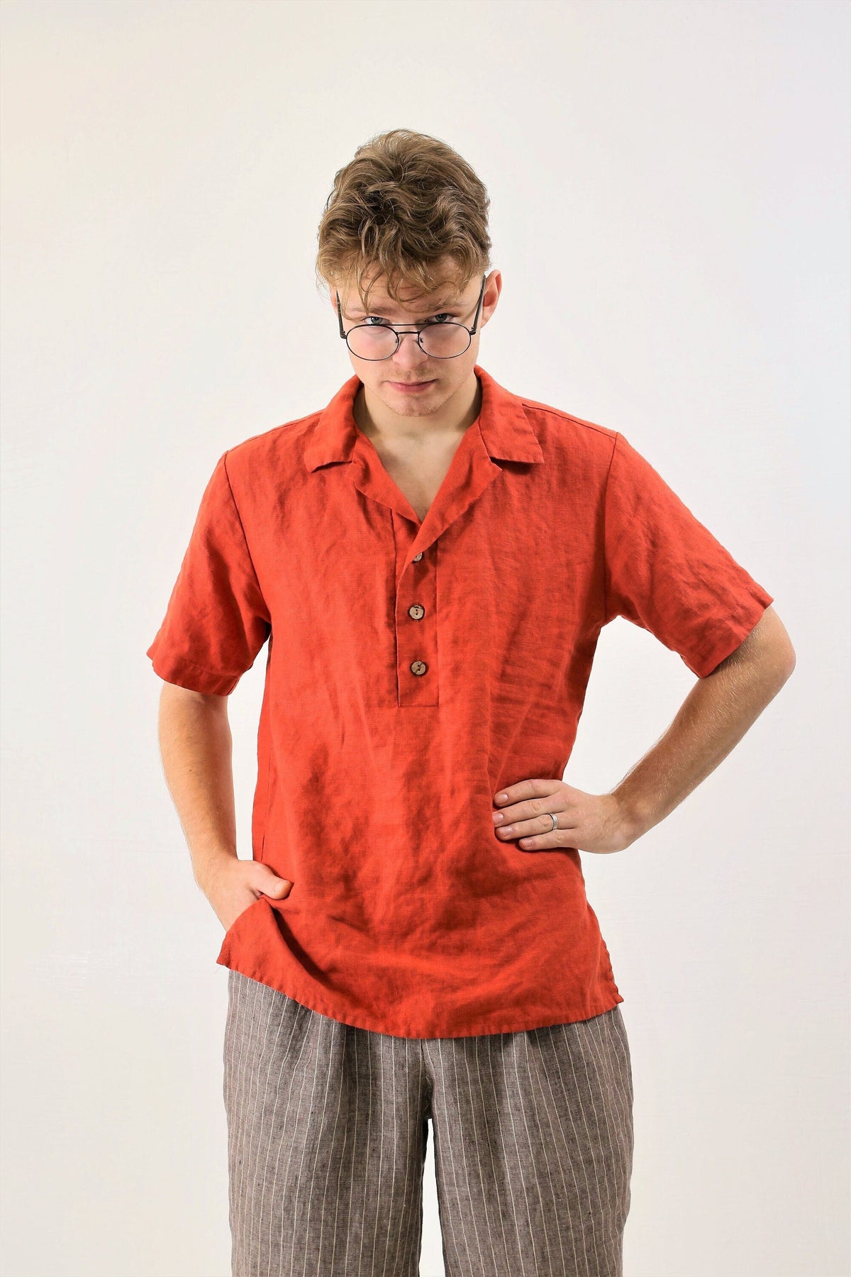 Emmett Orange Linen Shirt — Wakefield's