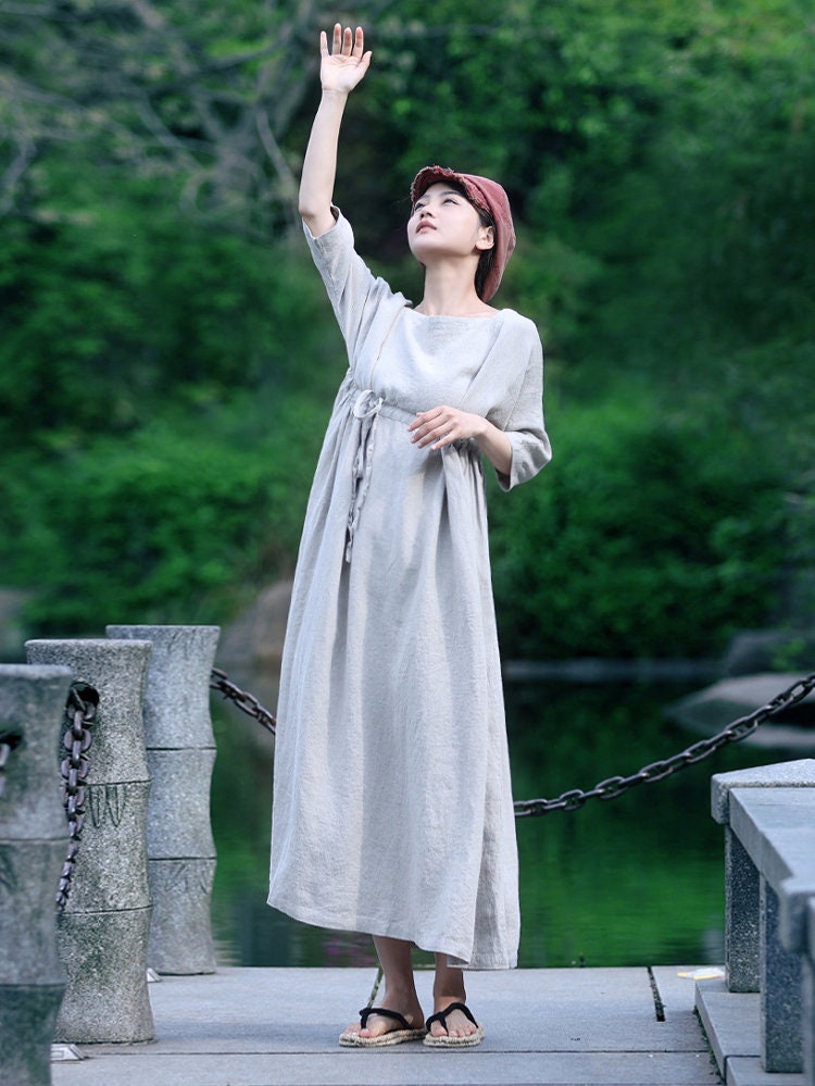 Zara Gray Linen Shirt Maxi Dress — view 5
