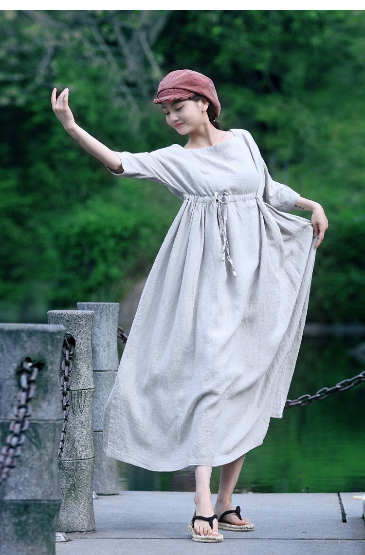Zara Gray Linen Shirt Maxi Dress — view 6