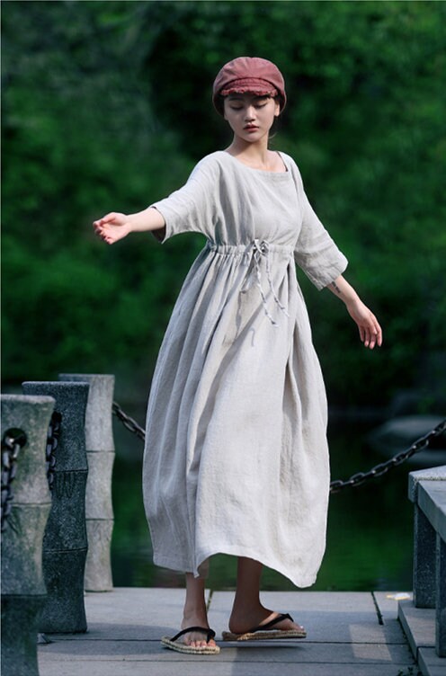 Zara Gray Linen Shirt Maxi Dress — view 4