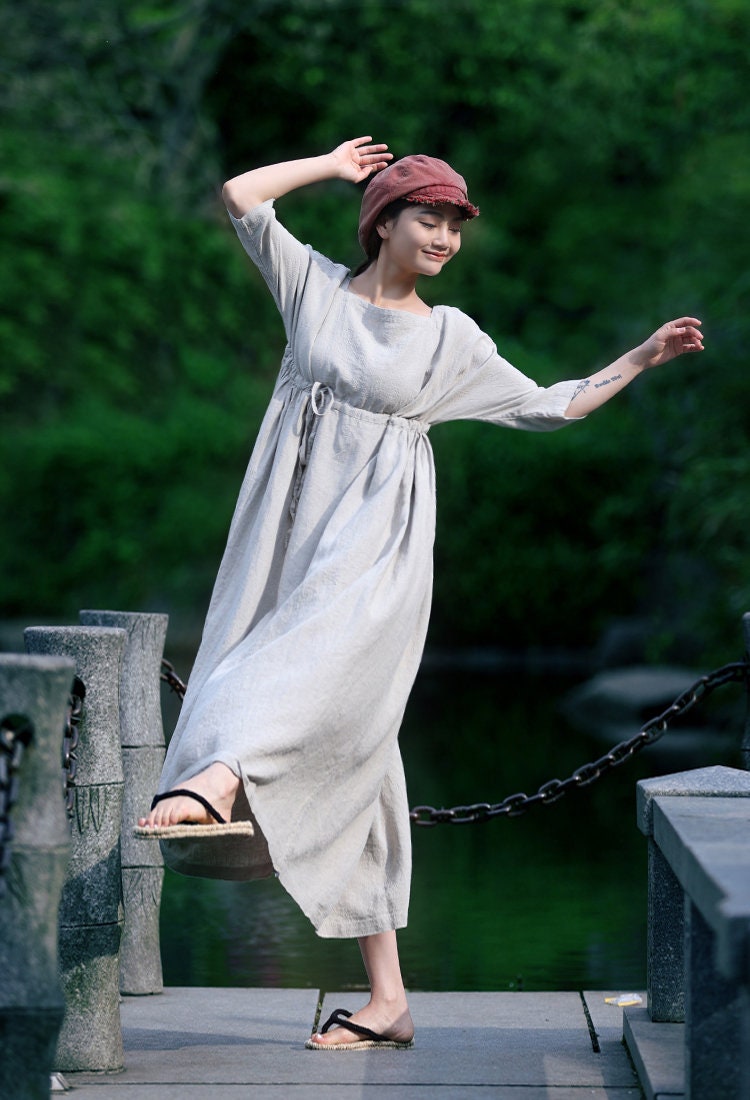 Zara Gray Linen Shirt Maxi Dress — view 3