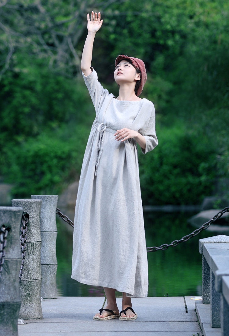 Zara Gray Linen Shirt Maxi Dress — view 2