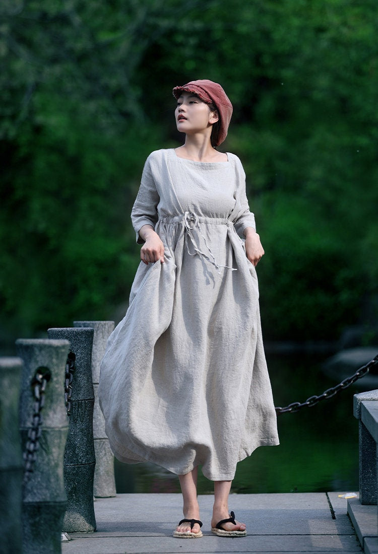 Zara Gray Linen Shirt Maxi Dress — Wakefield's