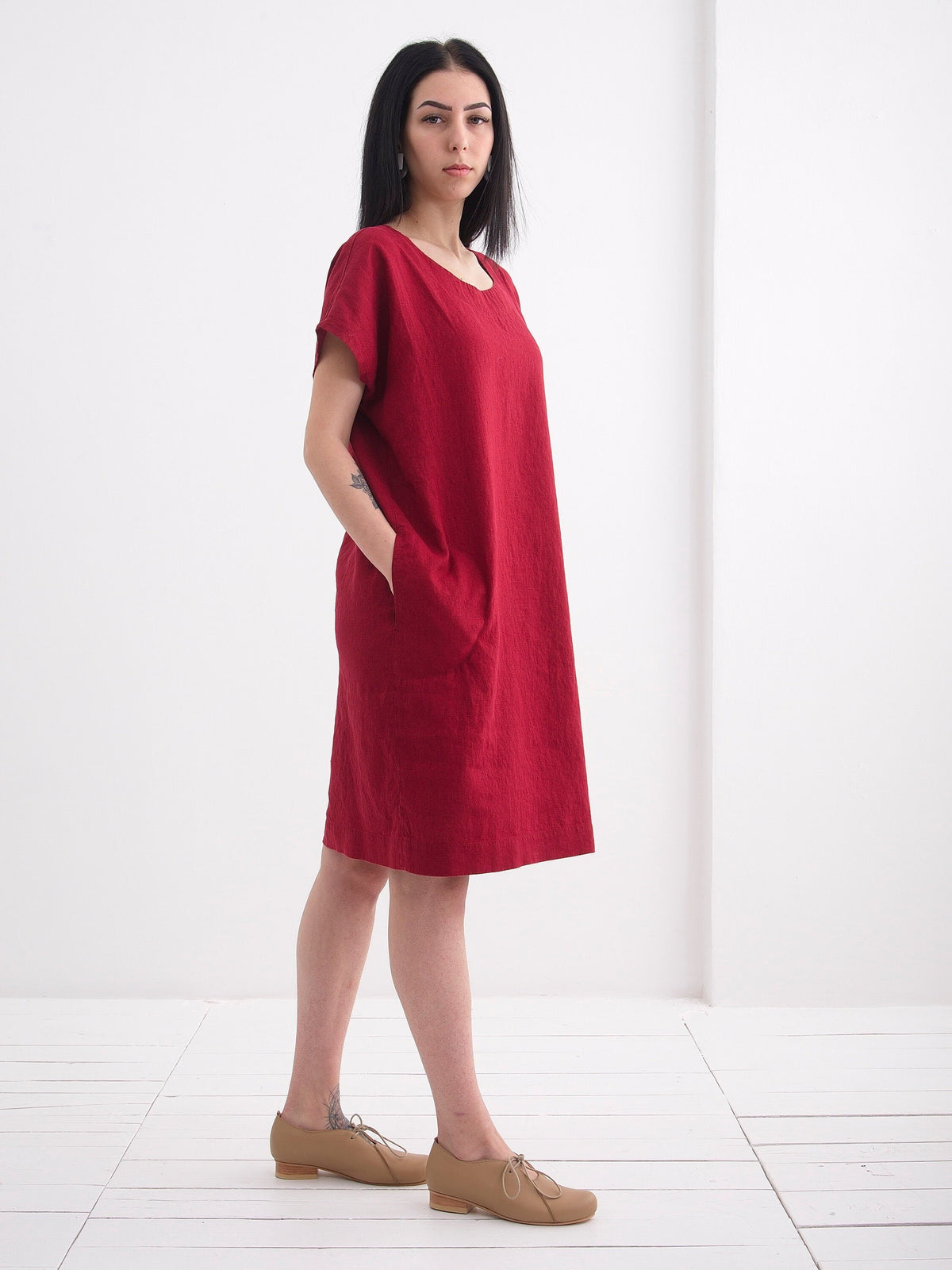 Zoe Burgundy Linen Tunic Dress — view 2
