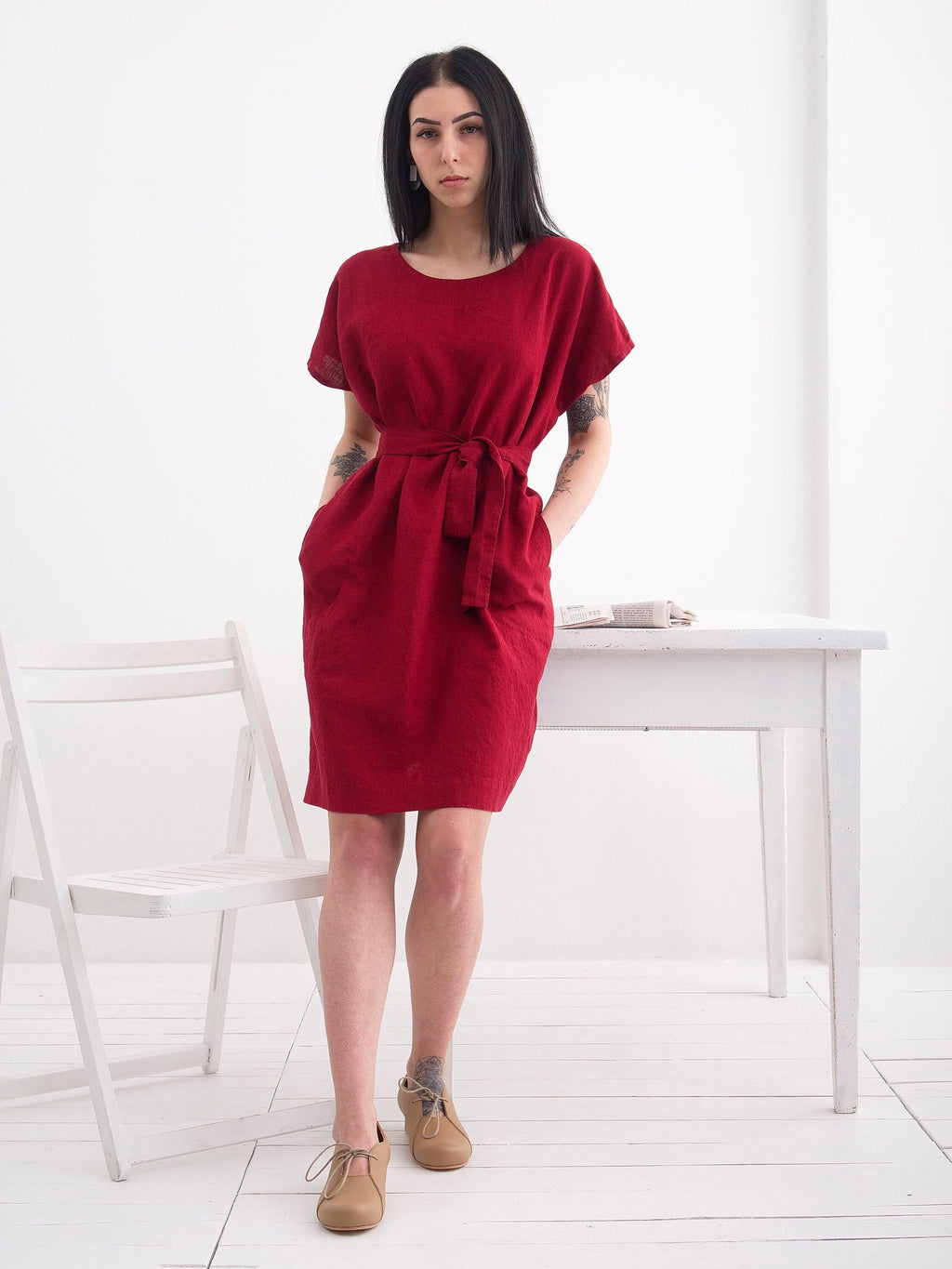 Zoe Burgundy Linen Tunic Dress — Wakefield's