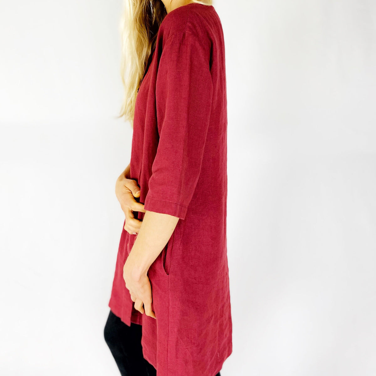 Margot Burgundy Linen Shirt Mini Dress — view 5