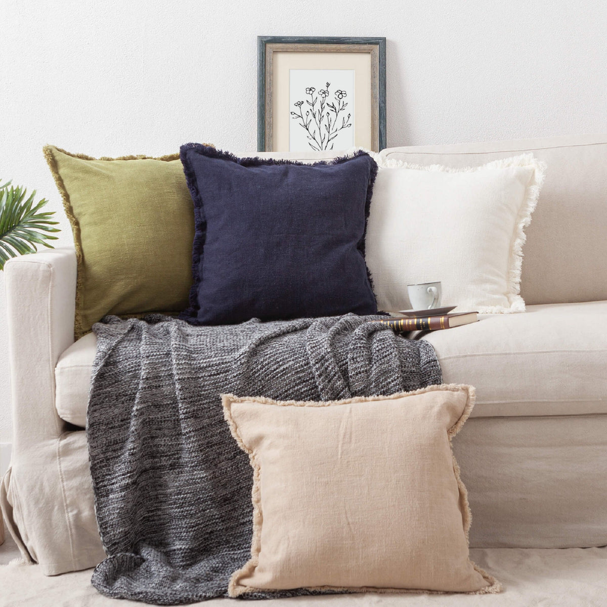 Dahlia Olive Linen Pillow Cover — view 2