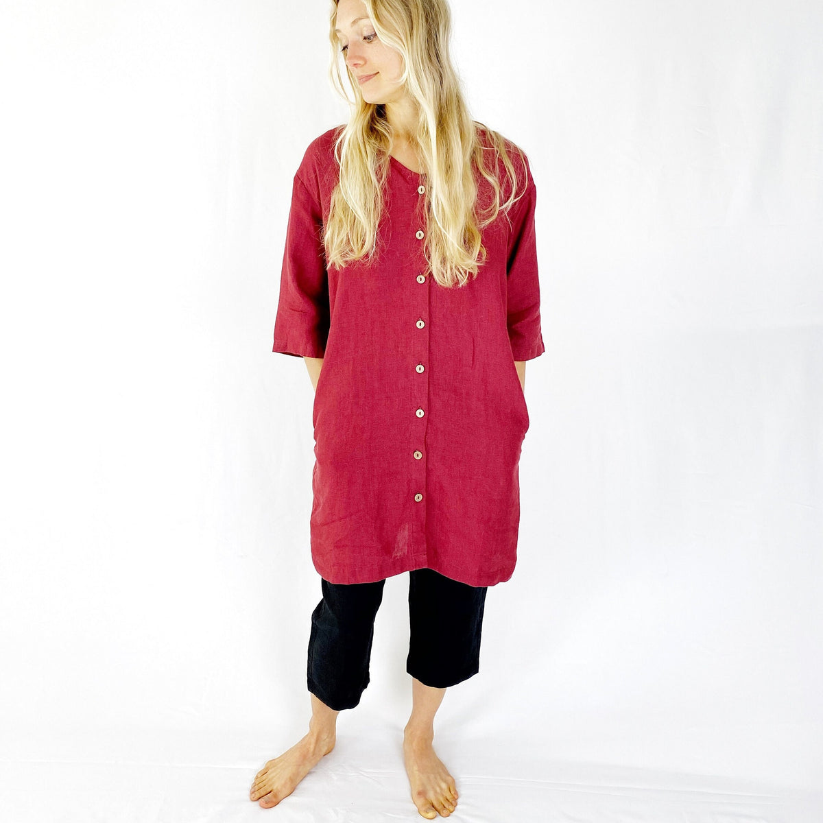 Margot Burgundy Linen Shirt Mini Dress — view 6