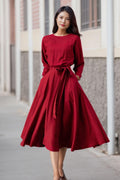 Mae Burgundy Linen Midi Dress — Wakefield's