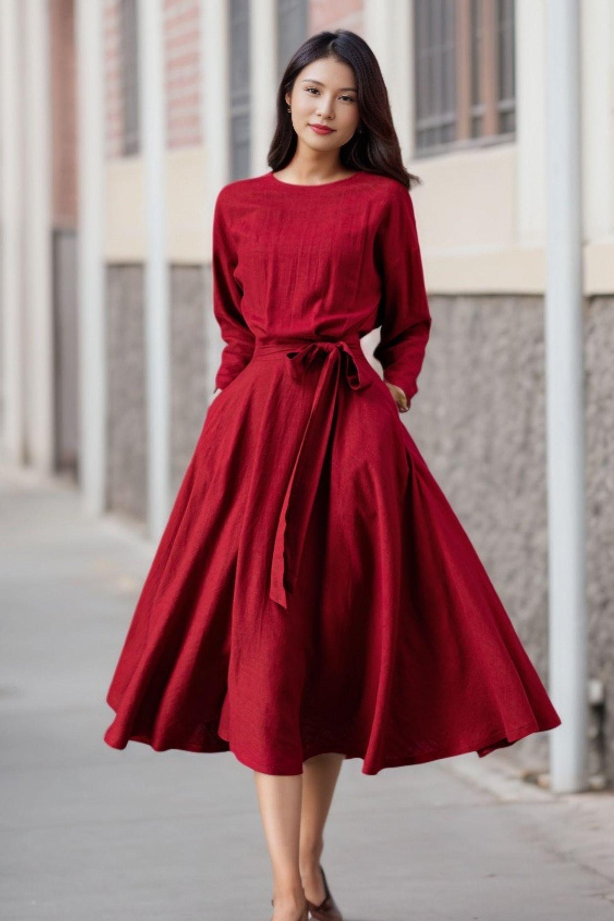Mae Burgundy Linen Midi Dress — Wakefield's